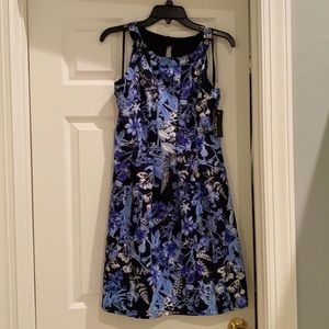 Black dress with blue flowers
